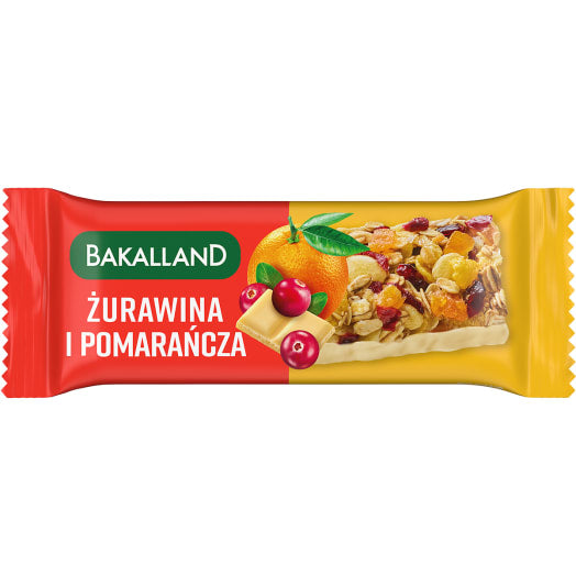 BAKALLAND Baton zbożowy z żurawiną i pomarańczą