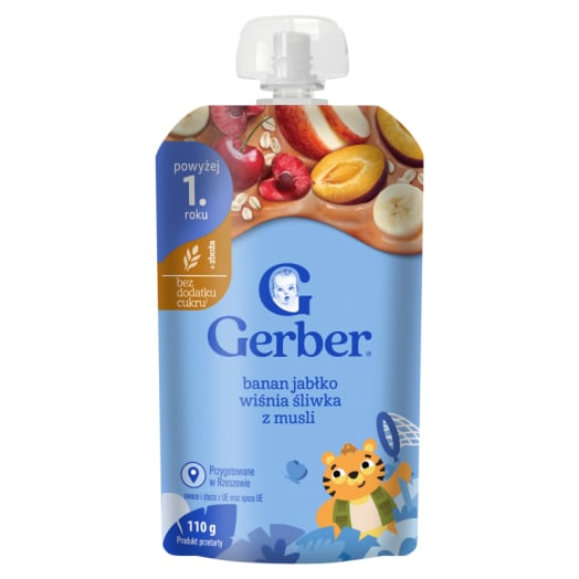 GERBER JUNIOR Deserek banan jabłko wiśnia śliwka musli powyżej 1+ roku