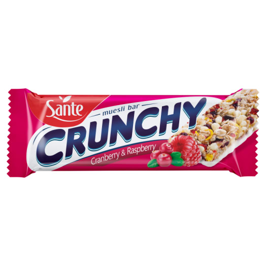 SANTE CRUNCHY Baton żurawinowo-malinowy w polewie waniliowej