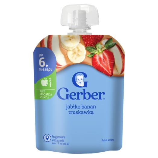 GERBER Deserek w tubce jabłko banan truskawka dla niemowląt po 6 miesiącu