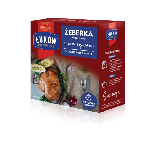 ŁUKÓW Żeberka wieprzowe trójkąty wolno gotowane z warzywami (720g-1080g)